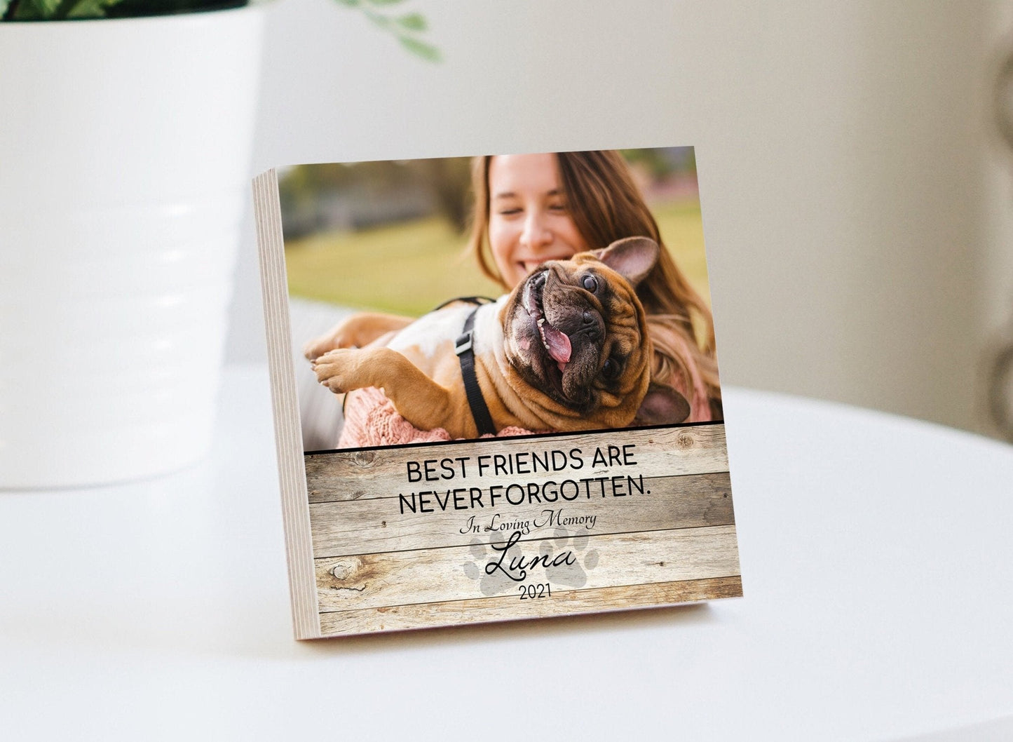 Dog Memorial Wood Photo Block, Deceased Pet Keepsake