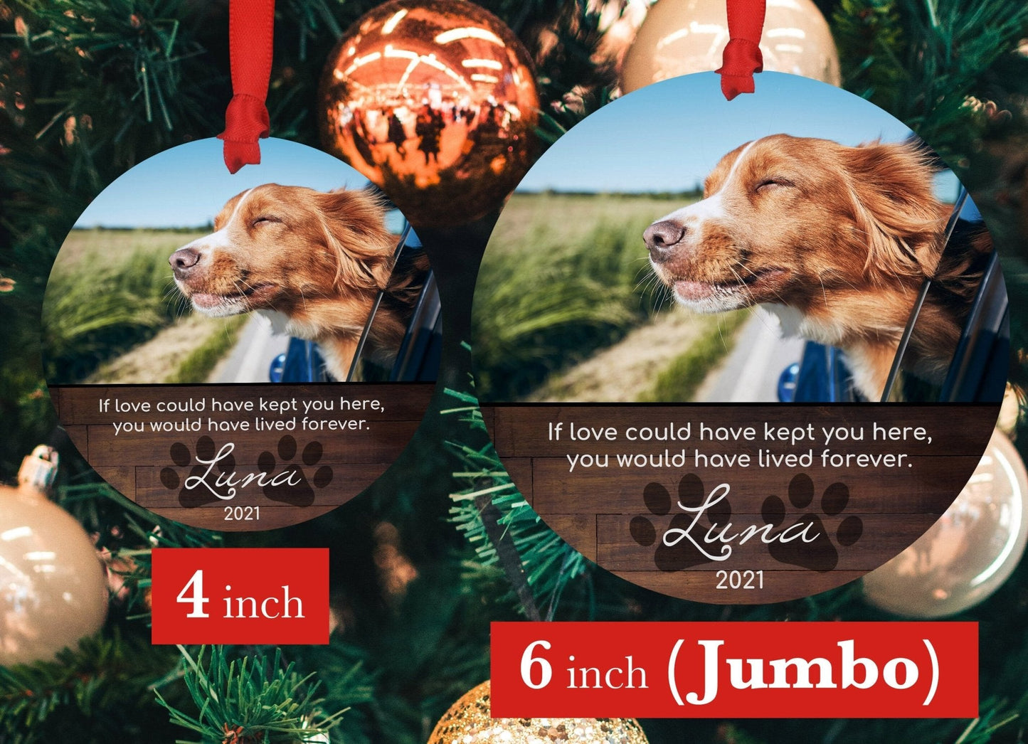 Dog Memorial Ornament with Photo, 4 or 6 inch Jumbo