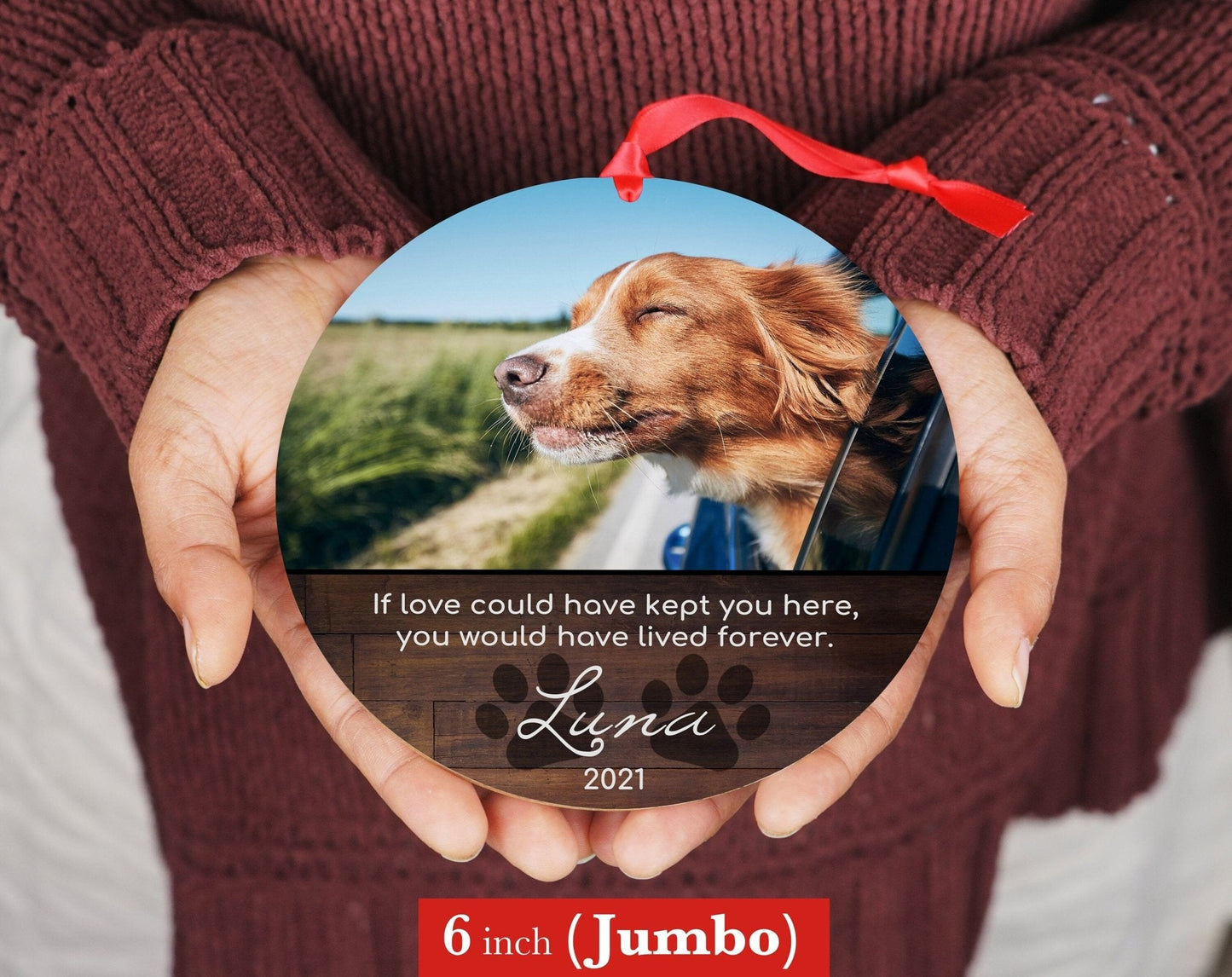 Dog Memorial Ornament with Photo, 4 or 6 inch Jumbo